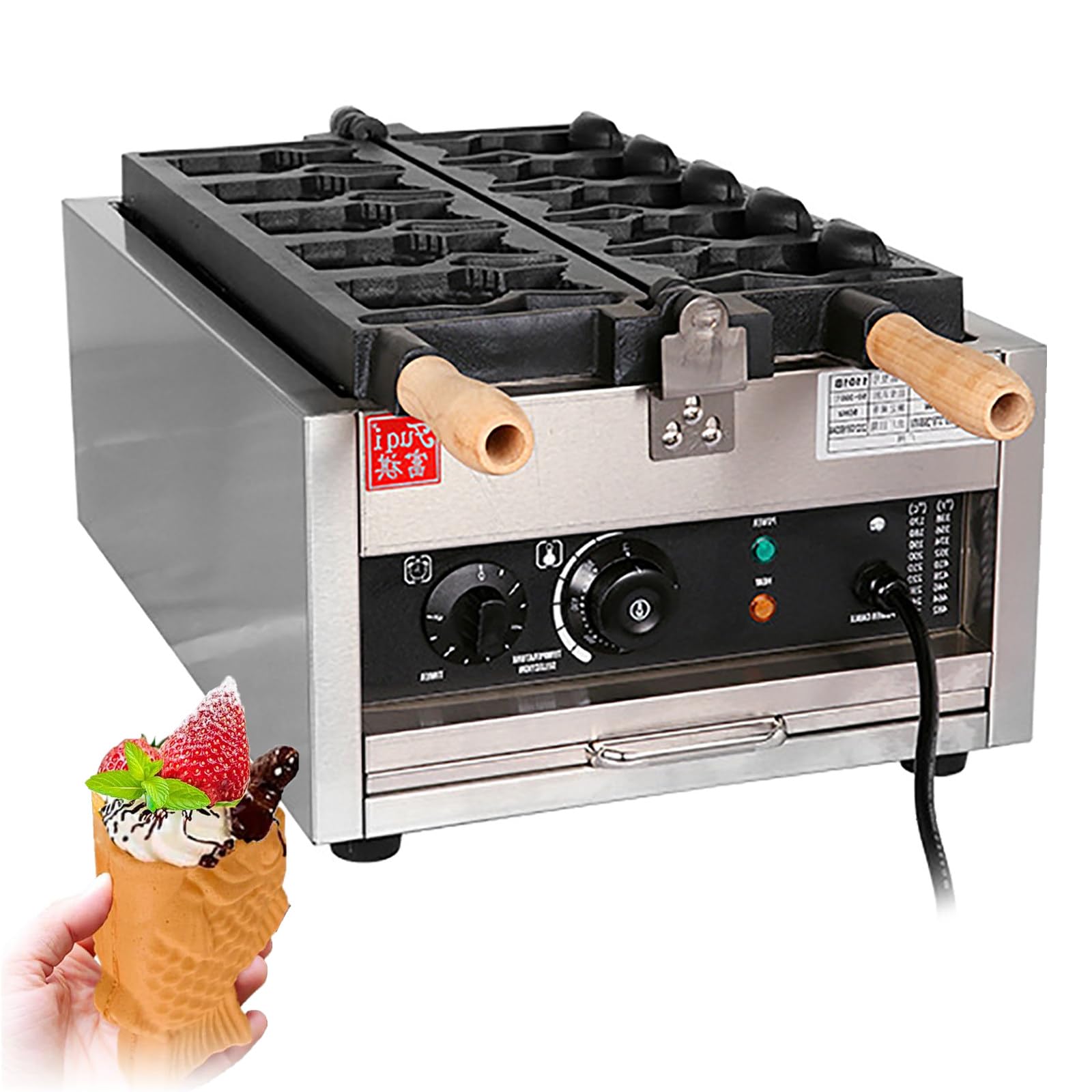 YXYLJOZ Commercial Taiyakis Fish Waffle Maker - Non-Stick Teflons, Adjustable 50-300℃, Ideals for Jam/Ice Cream, Large Capacity Stainless Steel, Perfects for Cafes & Restaurants (Style1)