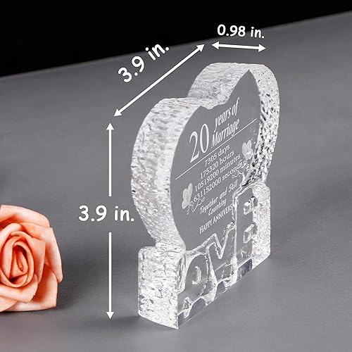 Miniatura 3 de YWHL Escultura de cristal para el 20 aniversario de boda, regalos de recuerdo para su esposa, novia, él, esposo (20 años)