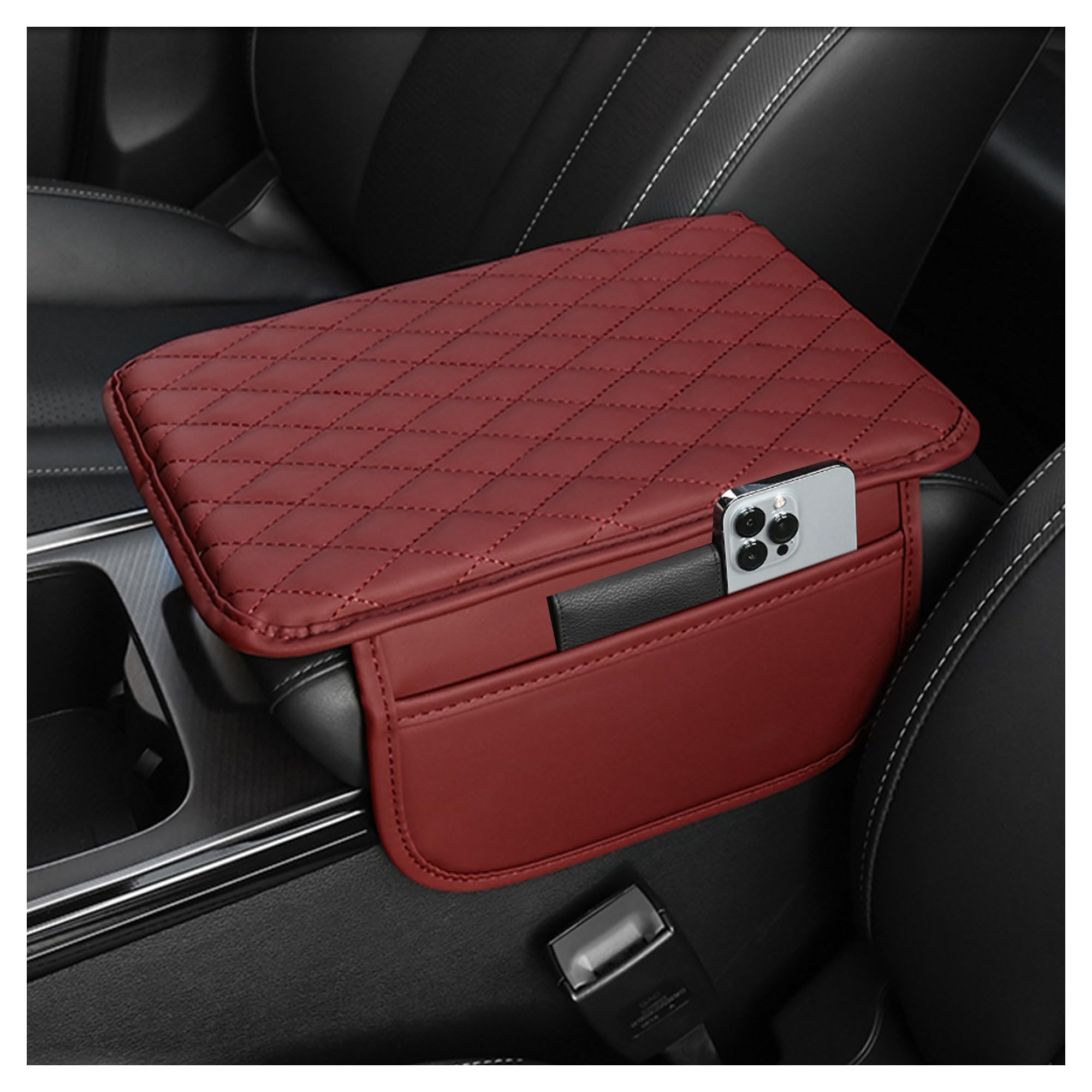 QIZUN Car Armrest Cover for BMW Serie 3 Series 3er /M3 F80 G20 F30 E90 2005-2024, Centre Console Pad Memory Foam Cushion Interior Accessories,Red
