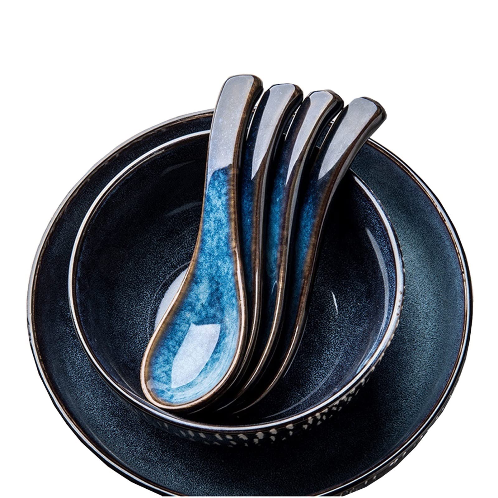 Cucharas de Postre Cucharas de postre, cuchara de cerámica, cuchara de porcelana esmaltada gruesa, cuchara china, cuchara azul, cuchara de cocina for comedor y restaurante Cucharillas Cafe(E)