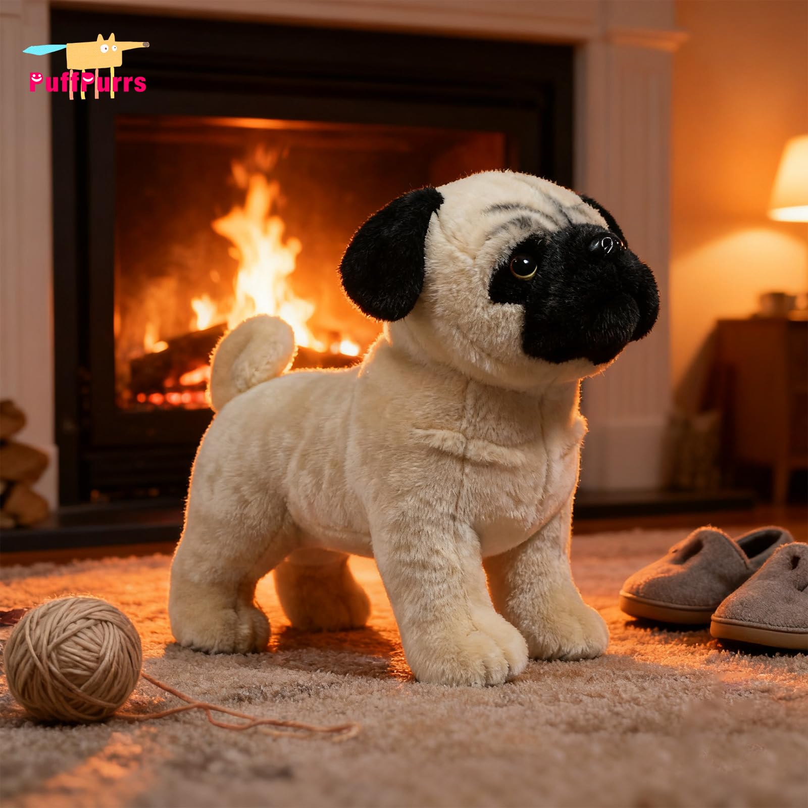 PuffPurrs Lifelike Pug Plush Toy, Realistic Mops Teddy Stuffed Animal, Cute Flat wrinkled face Dog Toy Gift, 27 CM/10 IN - Image 3