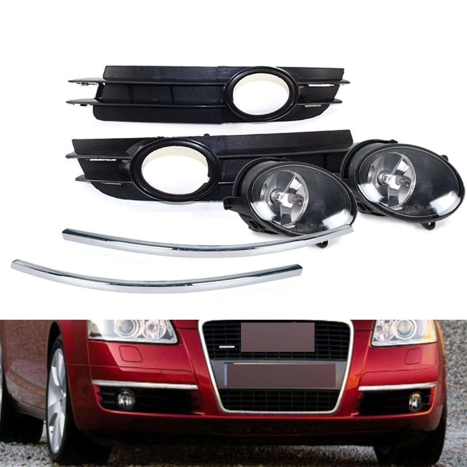 Feu Antibrouillard Calandre Droite Pour Audi A6 A6 Quattro C6 2005-2008 - Garniture Chromée
