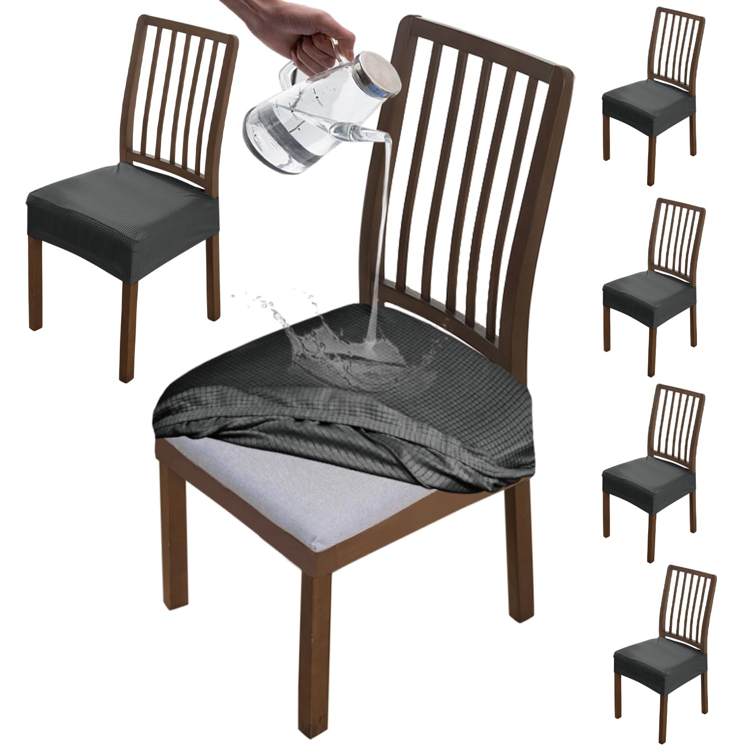 HOKIPO 100% Waterproof Jacquard Seat Cover for Chair, Stretch Fitted, Removable Washable Furniture Protector Slipcovers, Set of 6, Dark Grey (AR-4757-DGRY*6) (B0C89792BT) Amazon Price History, Amazon Price Tracker