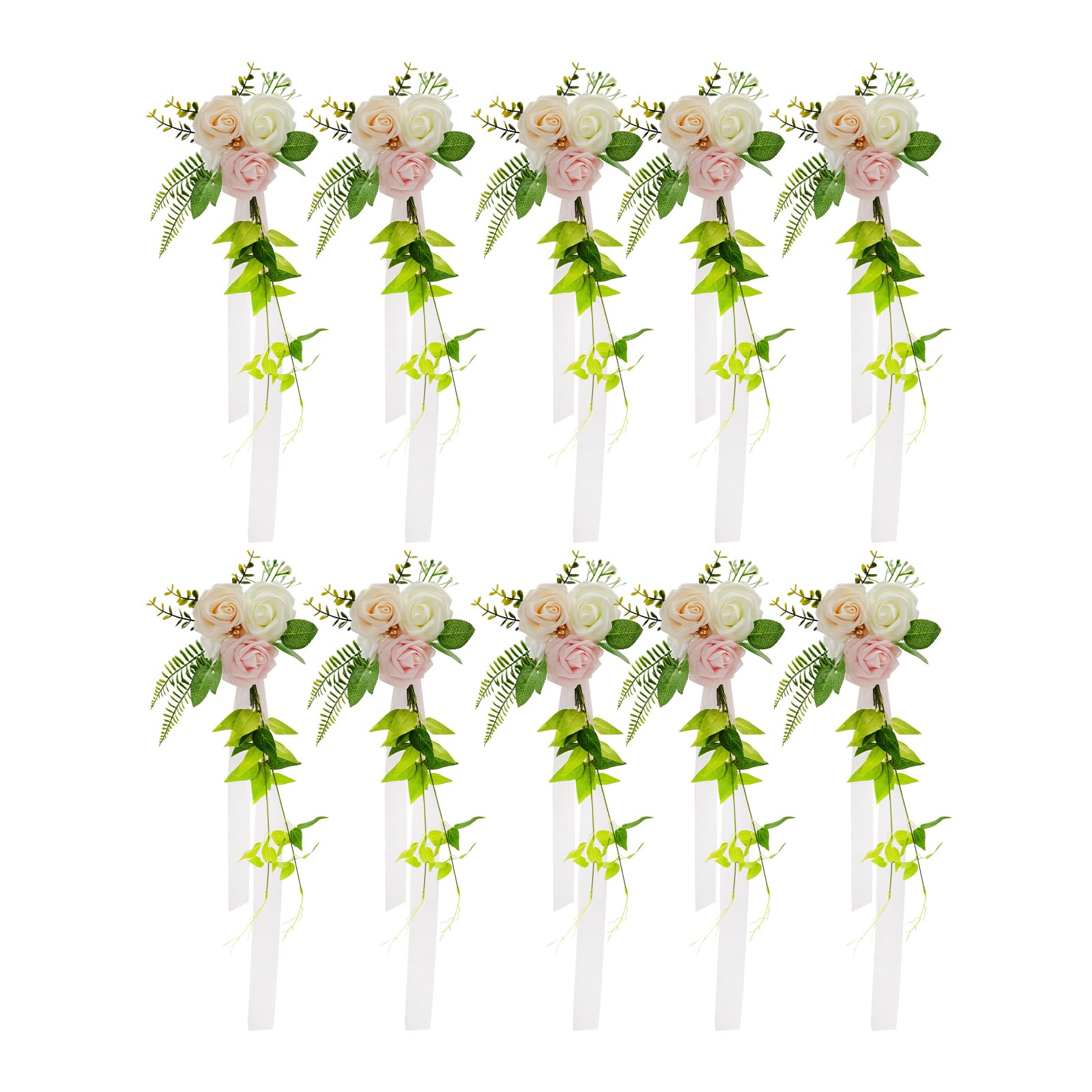10 Stück Hochzeitsstuhl-Rücken blumen, Blumendekoration mit Bändern, Hochzeit Stuhl Deko, für Hochzeitsfeiern, rosa