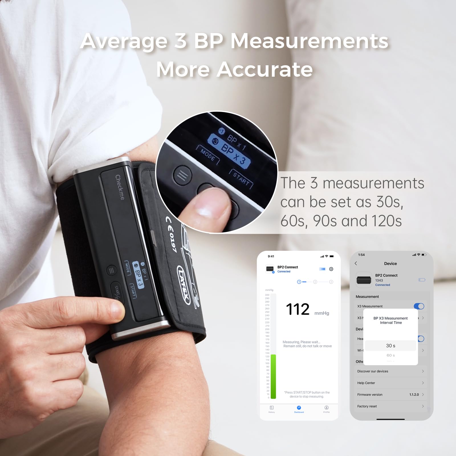 CheckMe BP2 Connect Tensiómetro de Brazo con ECG, 3 Mediciones Consecutivas, Informe de Análisis de IA, Bluetooth y WiFi, Medidor de Pulso, Gestión Ilimitada de Datos en la APP