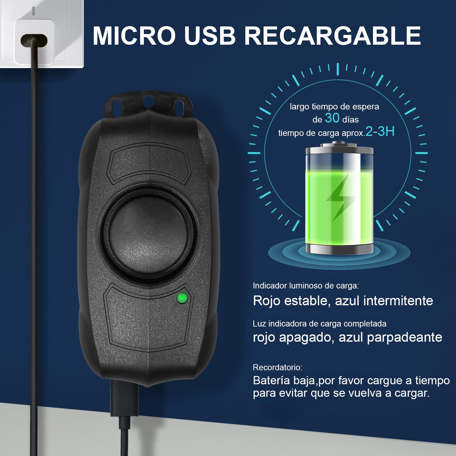Alarma de bicicleta con mando a distancia, USB recargable, a prueba de agua antirrobo de vibración del sensor de movimiento de alarma, bicicleta eléctrica Scooter Motocicleta Super Fuerte Sonido 120dB