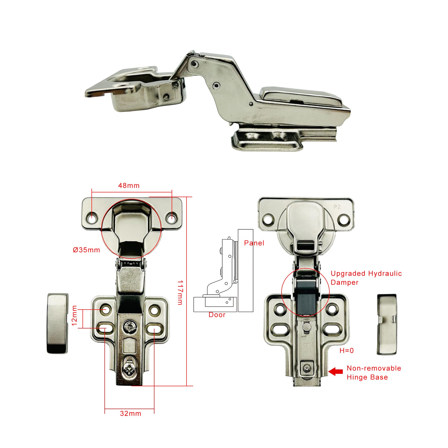 GEFONG 105 Degree Embed Kitchen Cabinet Soft Close Hydraulic Hinges 35mm with Damper Buffering Mute Hinge for Wardrobe Cupboard Door Pack of 8 Pcs - Image 2