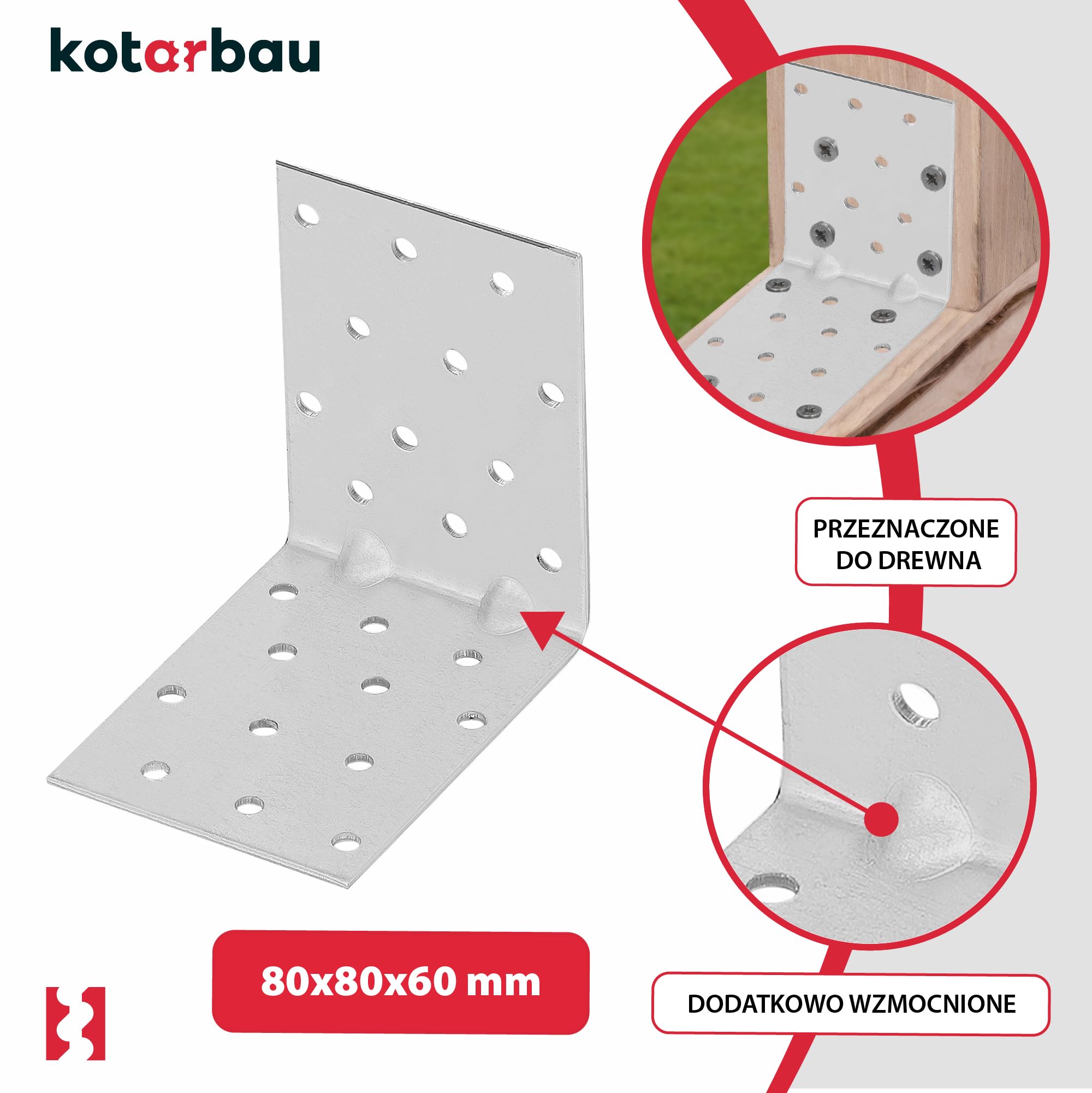 KOTARBAU® 12 szt. Kątownik Ciesielski - Łącznik Budowlany - 80 x 80 x 60 mm - Stal ocynkowana - z Przetłoczeniem - Nierdzewny