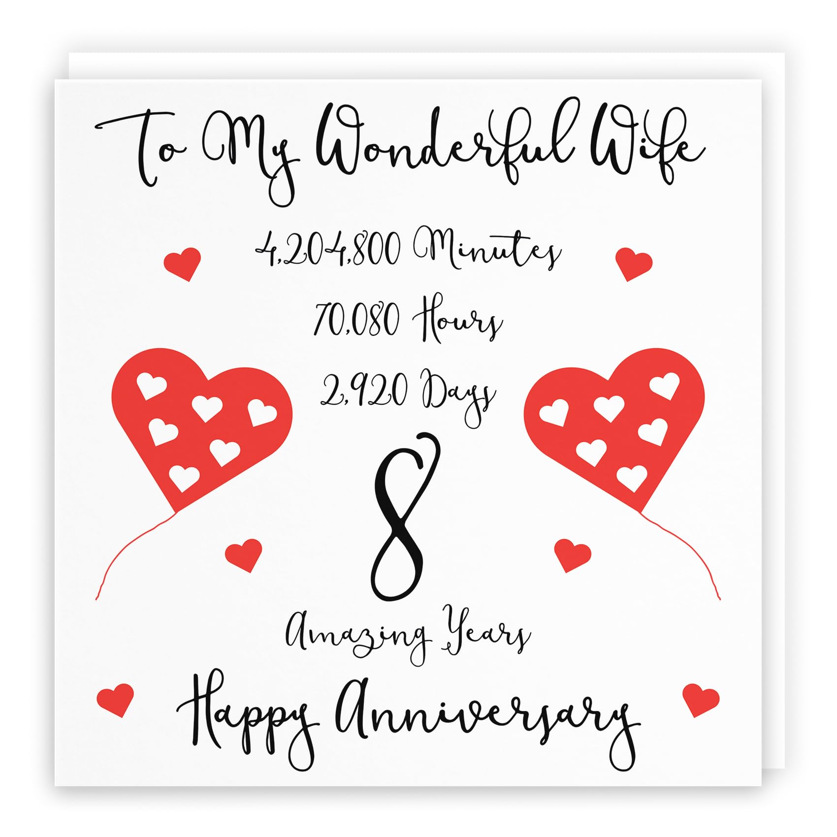 Hunts England - Romantic Wife 8th Wedding Anniversary Card - To My Wonderful Wife - 8 Amazing Years - Timeless Collection