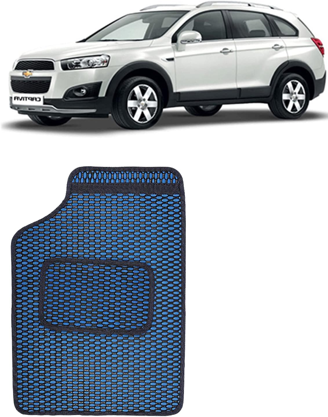 Kingsway Dotted Design Car Floor Foot Mats Universal Fit for Chevrolet Captiva, Model Year : 2006-2016, Water and Dustproof, Color Blue, Set of 5 Pieces