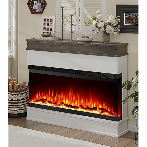 3-Sided View Electric Fireplace Insert - Minimalist Mantel - 12 Color Flame Effect - 1500/750 Watt Heater - Remote Control - Log & Crystals(40", White)