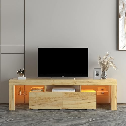 Soporte de TV con luces LED RGB mueble de TV de pantalla plana centro de entretenimiento moderno con sistema de luces LED para pantallas de TV de
