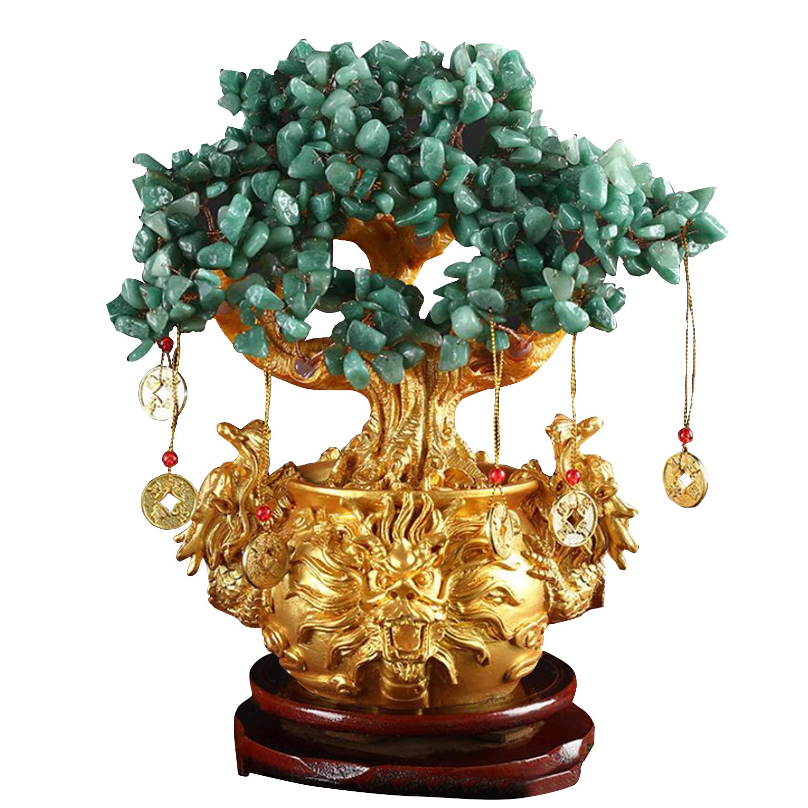 Juanxian W4658-Green Feng Shui Chinese Copper Money Tree Ornament Green Aventurine Crystal Tree In Money Bag Lucky Bonsai Attract Friends And Reduce Anxiety Spiritual Gift Small