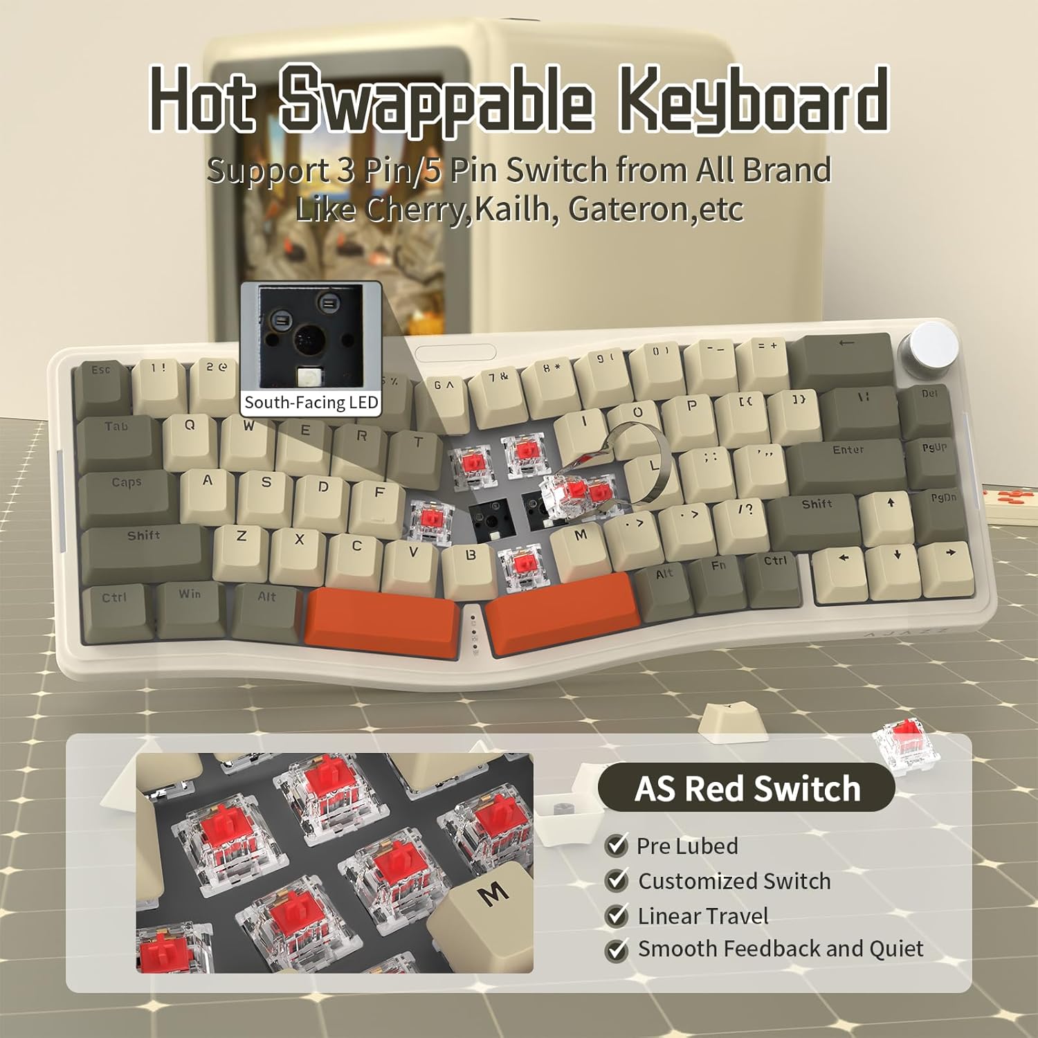 Hot Swappable Mechanical Keyboard with Red Switches