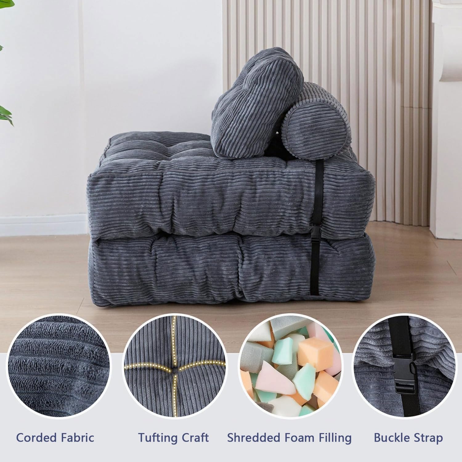 Składana sofa rozkładana – przenośne krzesło 4 w 1 z poduszką, worek do siedzenia, kanapa bez kości, składane sofy do małych pomieszczeń, łóżko dla gości do sypialni i salonu