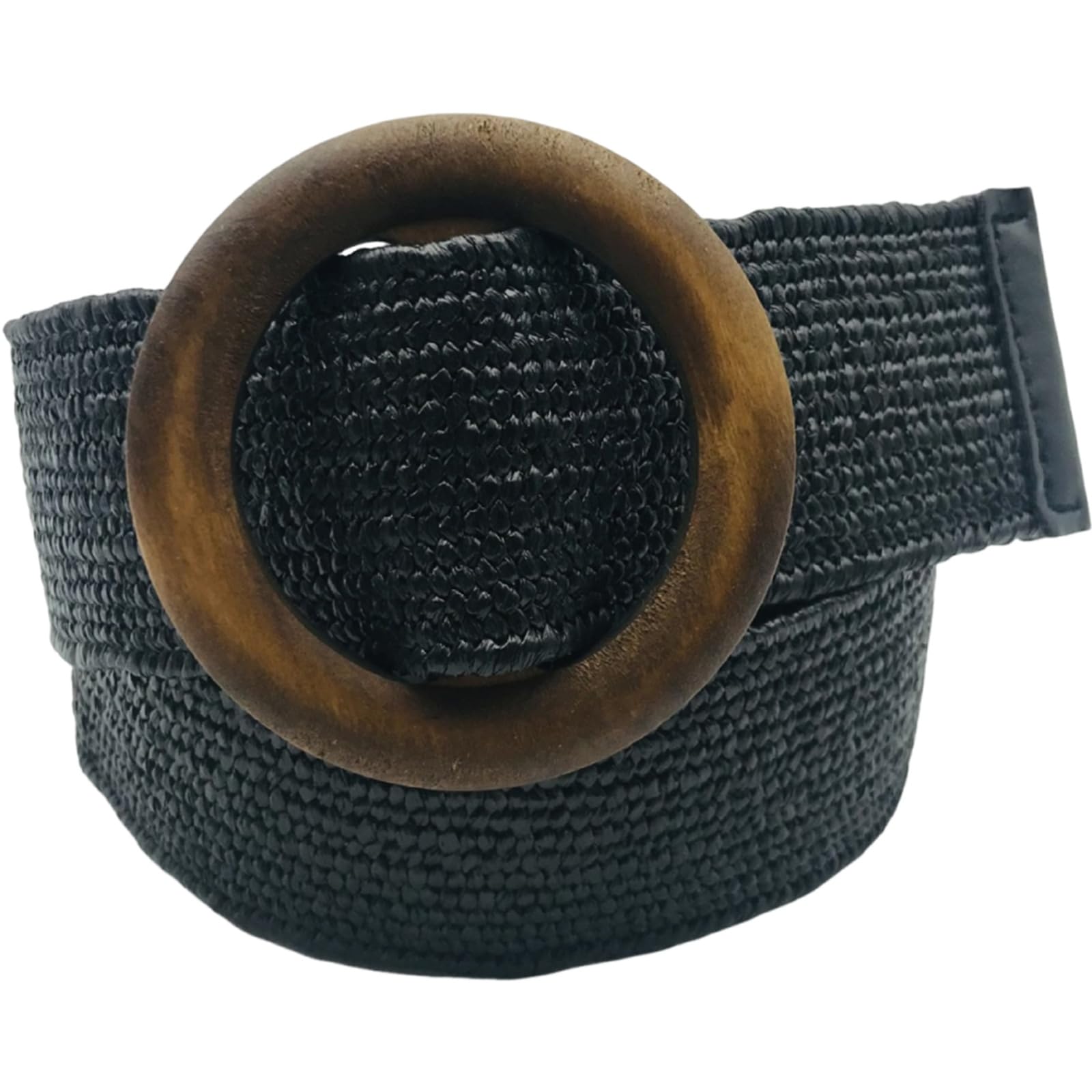 Agutalithic Women's Black Straw Braided Belt 4.8Cm Wide Soft Woven Rattan Waist Strap With Wooden Round Buckle For Causal And Dress(100Cm/39, )