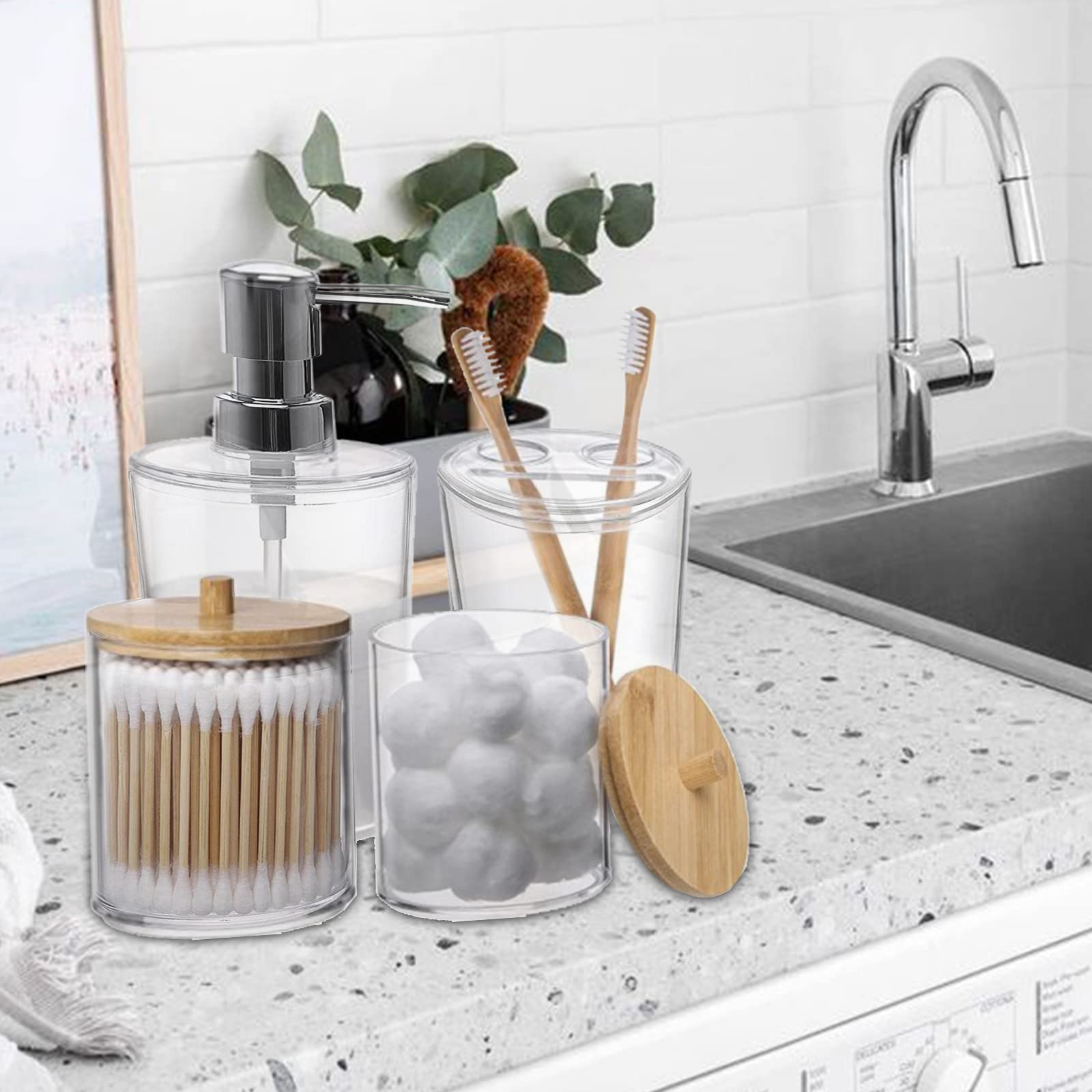 Set Bagno 6 Pezzi Moderno Giallo - Dispenser, Portaspazzolino, Portasapone, Cestino E Scopino - Foto 10