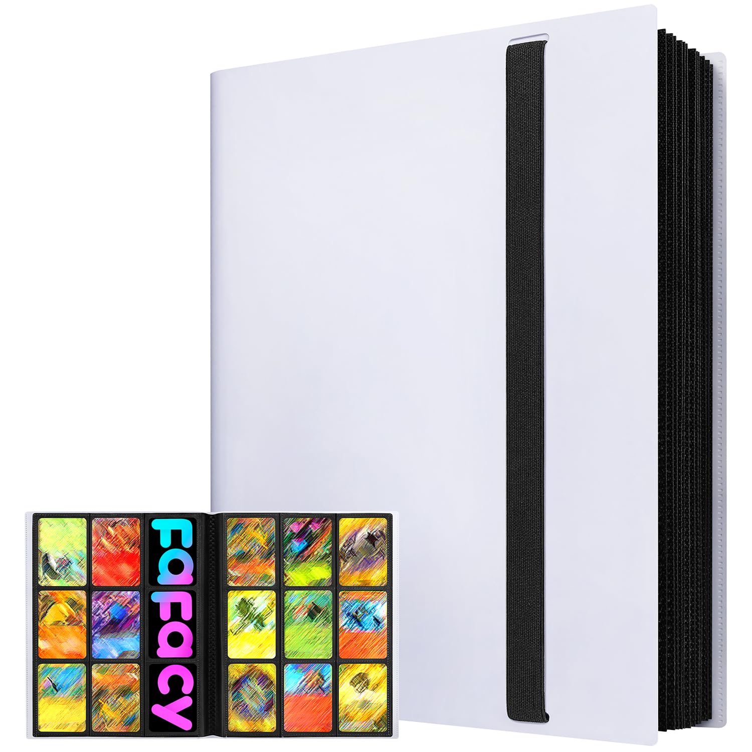 (2025) Trading Card Binder 9 Pocket, Premium Sports Collection Binder Game Cards Book with Sleeves Side Loading, Anti-open Strap Double Sided Waterproof 360 Card Folder