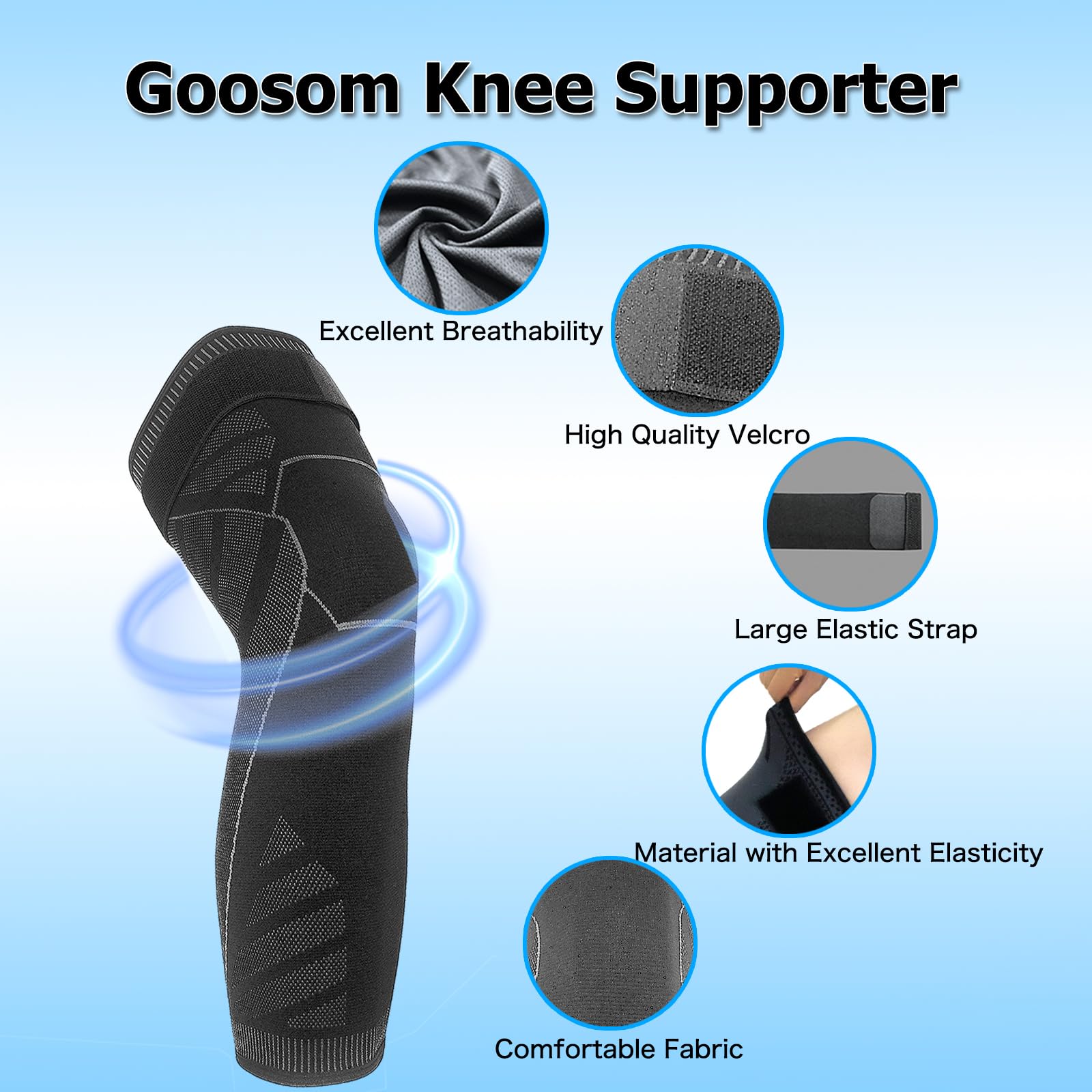 Kniebandage Lang 2 Stück für Männer & Damen Kompressions Kniebandage Verstellbar Atmungsaktiv Rutschfest Elastisch für Sport K50B (Schwarz, XL)