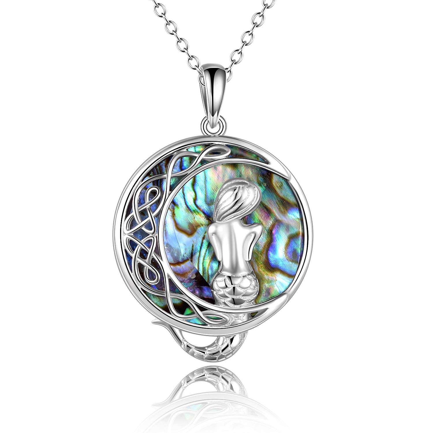 VONALA Collana a forma di sirena, in argento sterling 925, con conchiglia di abalone, ciondolo a forma di sirena, idea regalo per ragazze e figlie, Argento sterling