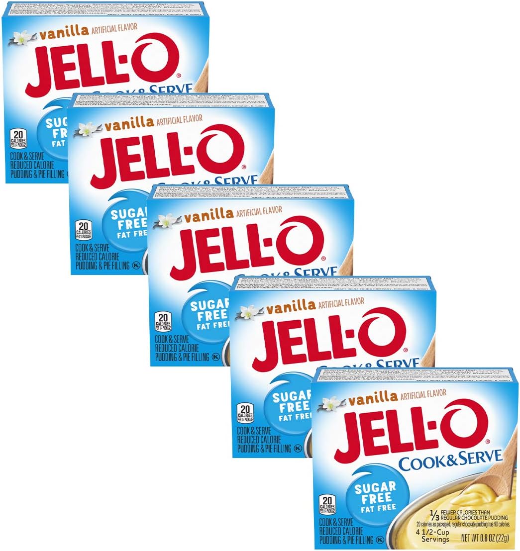 Jell-O Vanilla Pudding, Sugar Free, Cook & Serve (5 Pack)