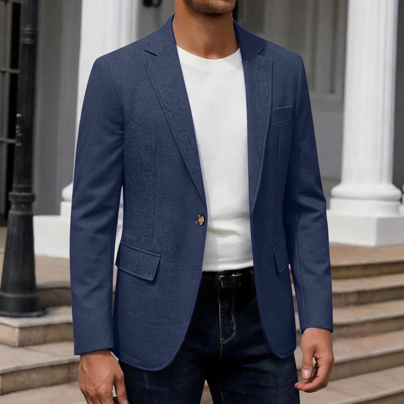 Hanraz Leinensakko Herren Sommer Sakko Leichter Blazer Aus Lyocell Leinen Mix, Langarm Revers Sakko Mit Attrappen Taschen, Einreiher Business Freizeit Jacke Für Alltag Sommer