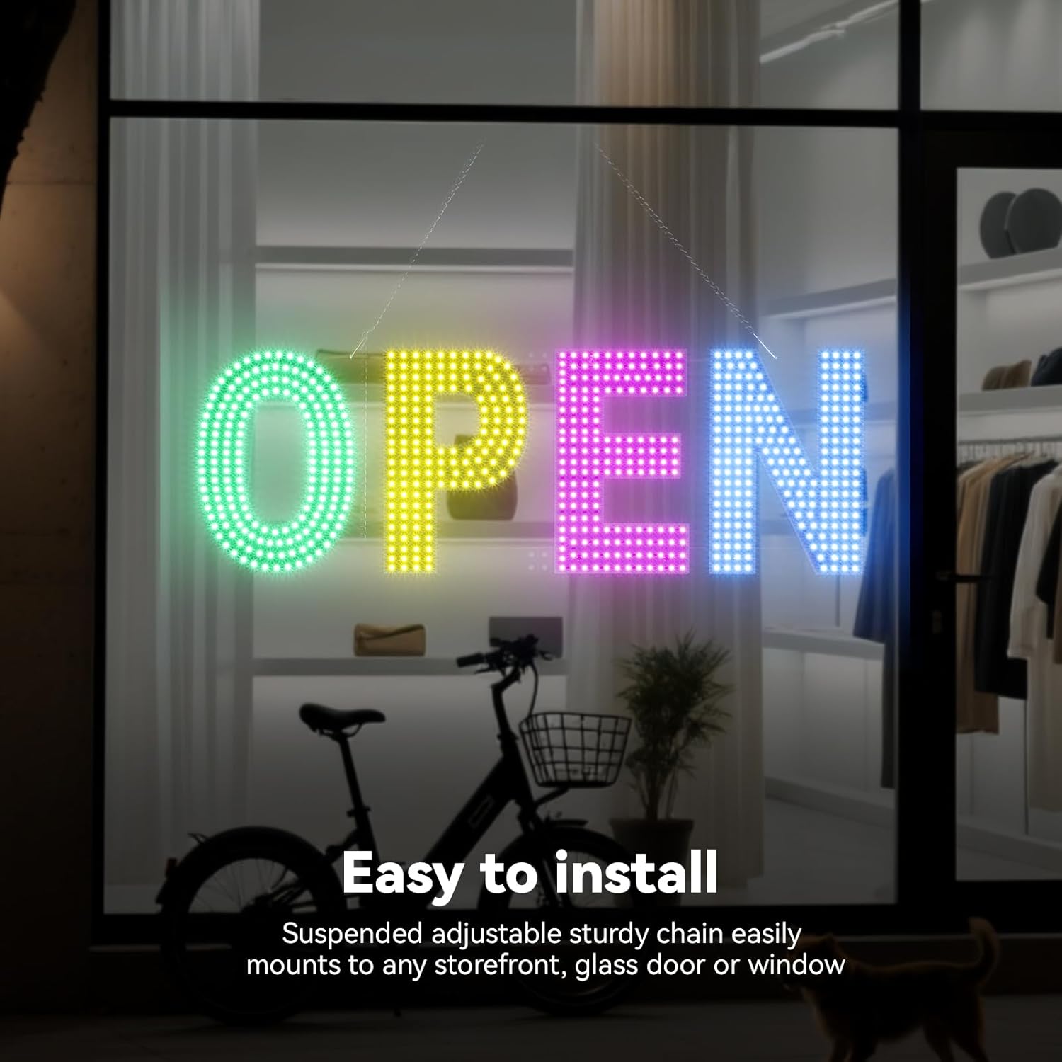 LED Open Signs for Business, 30"L x 10"W Large Open Sign LED with 3 Scene Modes, Ultra Bright Adjustable Light Up Bar Sign for Storefront Window Glass Door Shop Store Salon Cafes Restaurant (Green-Yellow-Pink-Blue) - Image 5