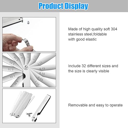 Miniatura 9 de Medidor de acero inoxidable de hojas calibradas, sistema métrico e imperial, herramienta de medición