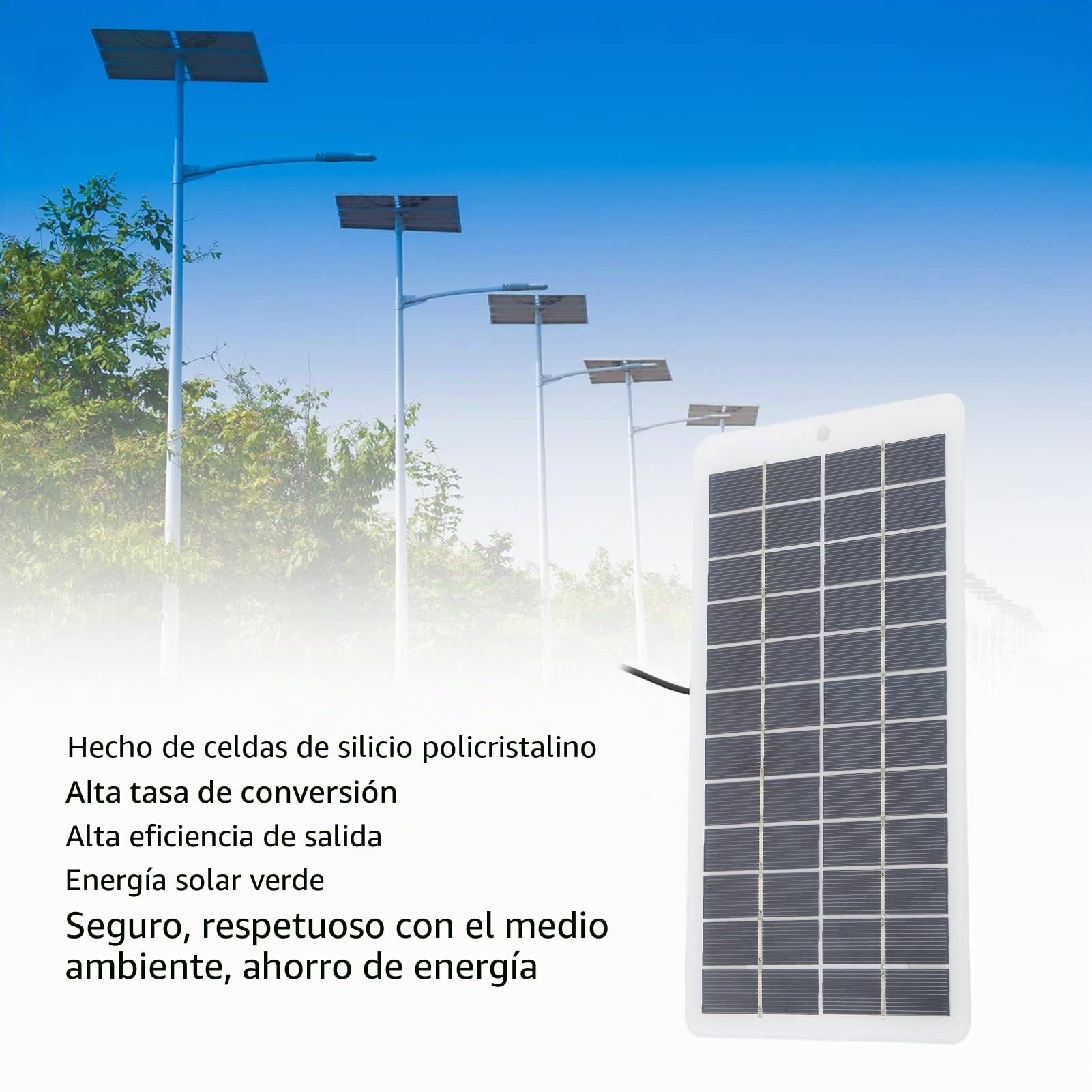 Keenso Panel Solar Célula de Cargador Solar Resistente a la Intemperie de Alta Eficiencia Portátil con Interfaz de CC para Semáforo 5W 12V