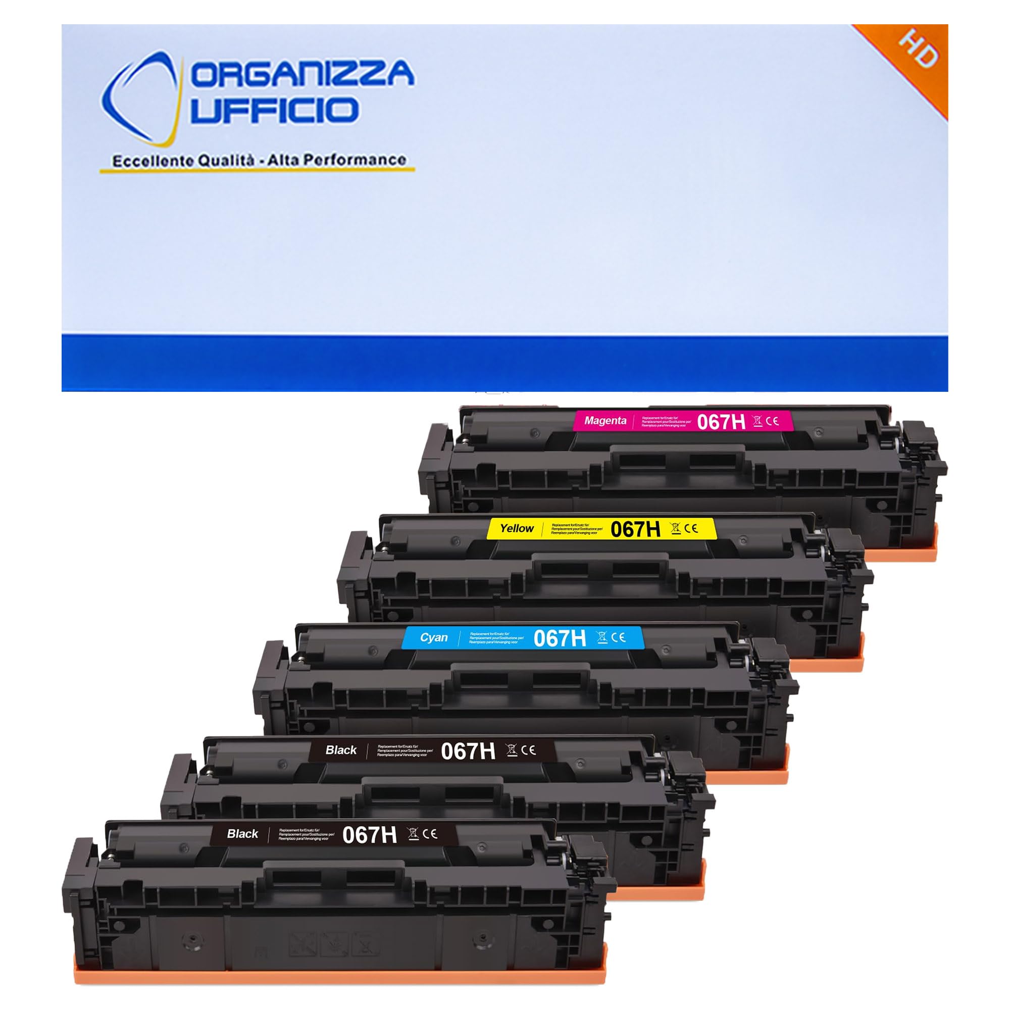 Kit 5 Toner 067H 067 Compatibili Alta Capacità per Canon LBP-631CW LBP-633CDW LBP-651CW LBP-655CDW LBP-657CDW. 2x Nero, 1x Ciano, 1x Magenta, 1x Giallo.