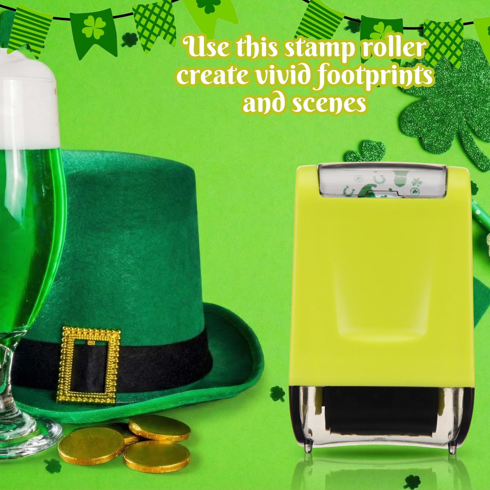 Tenceur 2 Pack Leprechaun Footprints Stamp St Patricks Day Self-Inking Tiny Mini Small Shamrocks Irish Roller Stamp St. Patrick's Day Decorations Leprechaun Trap Kit for DIY Craft Party Favors Decor — view 5