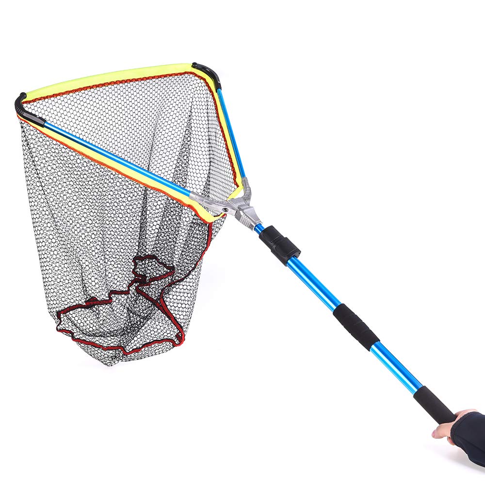 Guadino per Pesci Pieghevole con Asta Telescopica in Alluminio per la Cattura e il Rilascio - Comodo Retino Pesci Pescatori e Appassionati di Outdoor