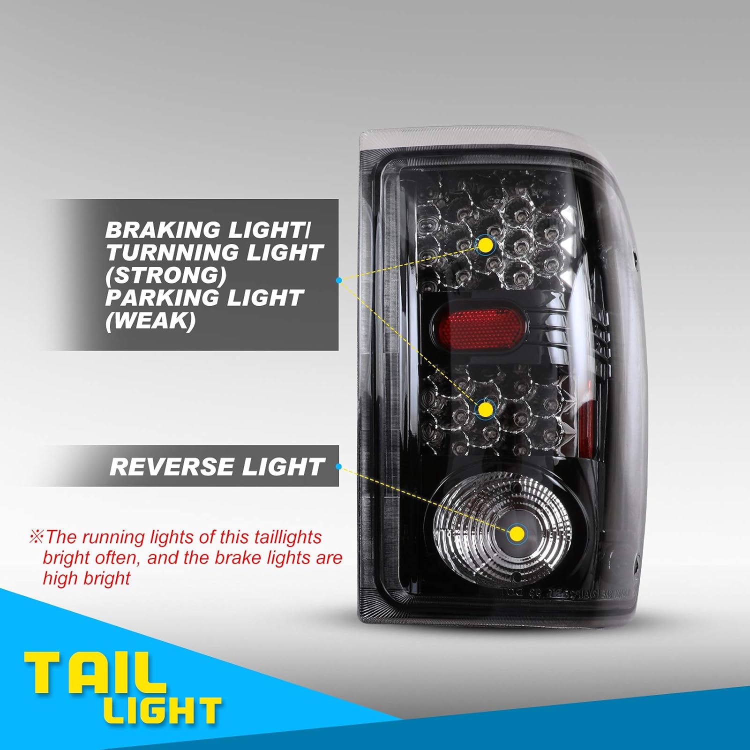 LED Tail Lights For 2001-2005 Ford Ranger Rear Lamps Light 2002 2003 2004(Glossy Black/Clear Lens)