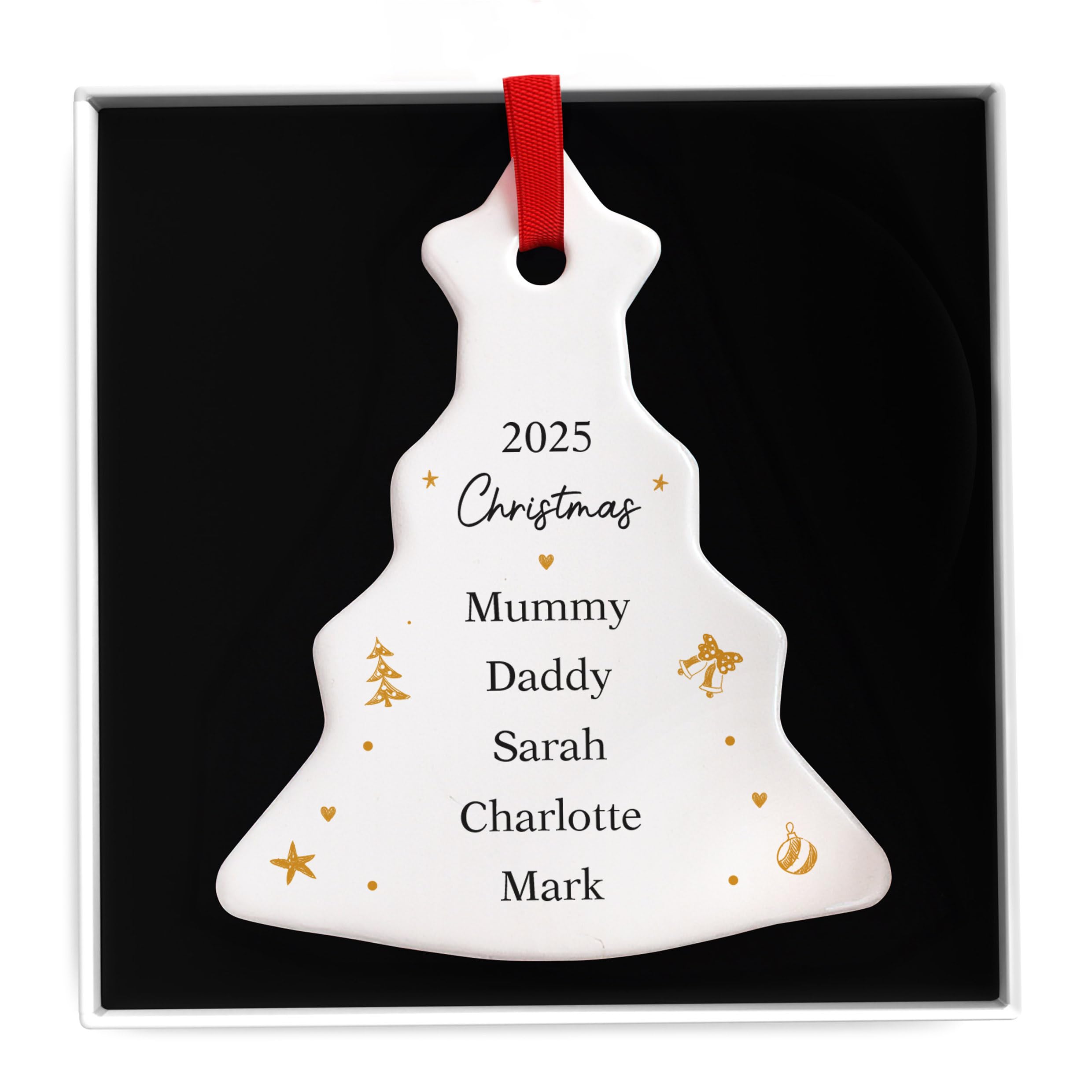 Beecreative Personalised Family Christmas Ornament - Custom Family Of 3, 4, 5 Christmas Tree Ornament - Festive Xmas Tree Bauble Keepsake With Gift Box