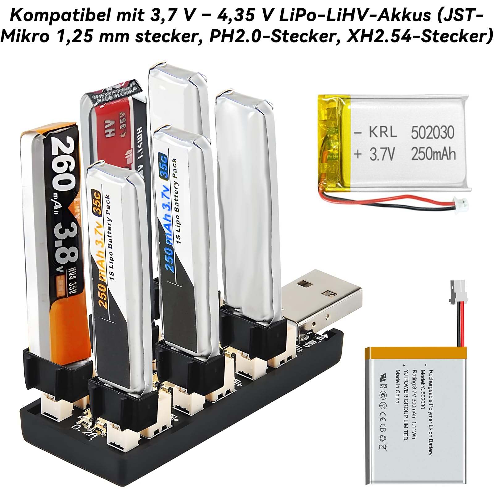 1S Lipo Akumulator LiHV Ładowarka - 3.7V/4.2V Ładowarka do Akumulatorów Lipo z USB 6 Kanałów i Mikro JST 1.25 JST-PH 2.0mm Złącze dla Tiny Whoop Blade Inductrix FPV E013 E010 JJRC H67 H36