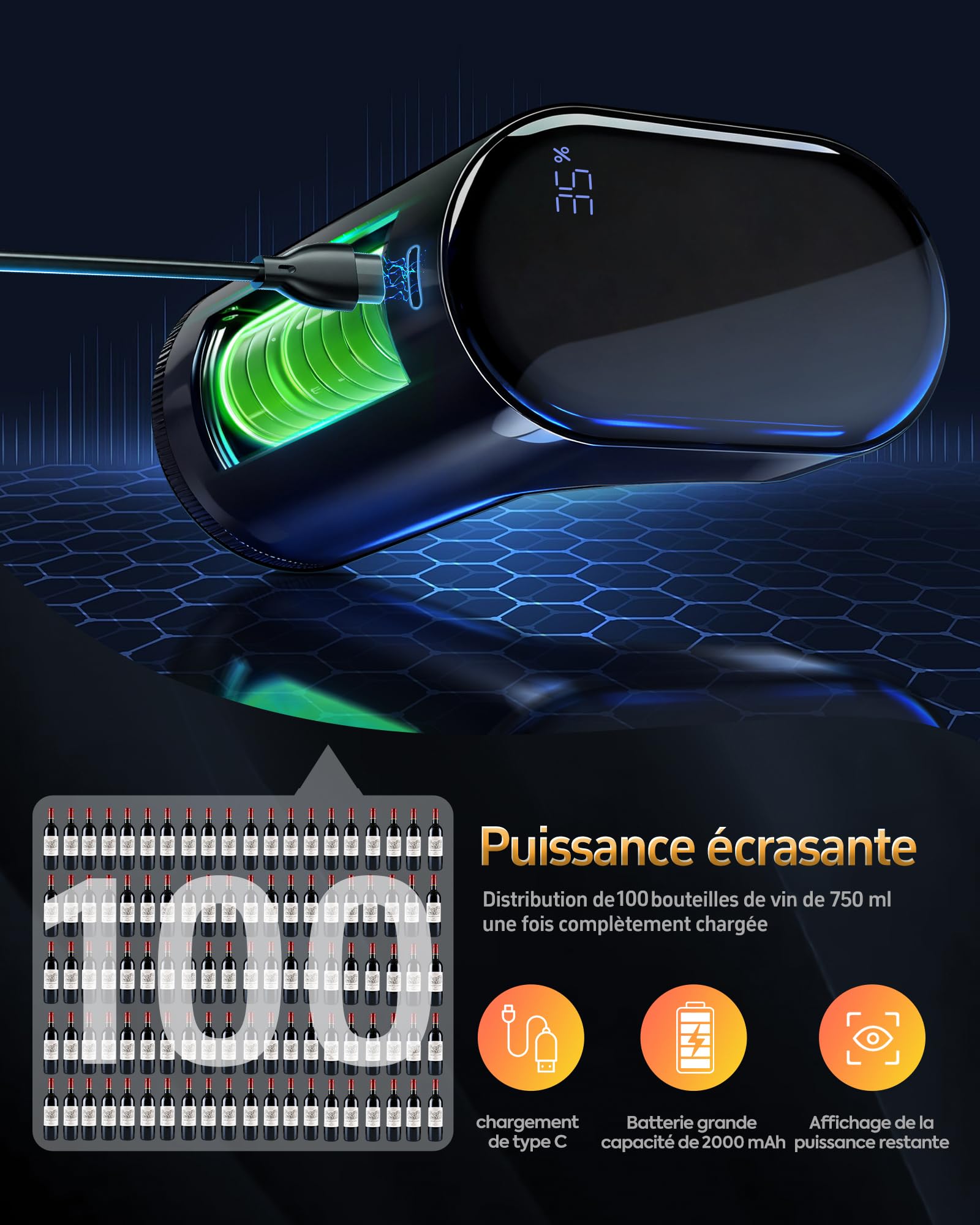 Cadeau Fête des Pères - 5-en-1 Décanteur électrique à vin et distributeur intelligent de liqueur, Aérateur auto dosage précis 1-999 ml, Cadeau de Pâques pour amateurs de vin, de whisky et hôtes (Noir)