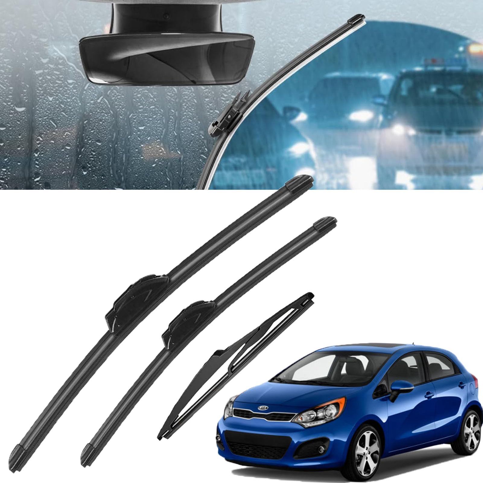 Kit Essuie-glaces Avant/arrière Pour KIA Rio IV Fastback (depuis 2017) - 3 Balais (650+400+275 Mm)