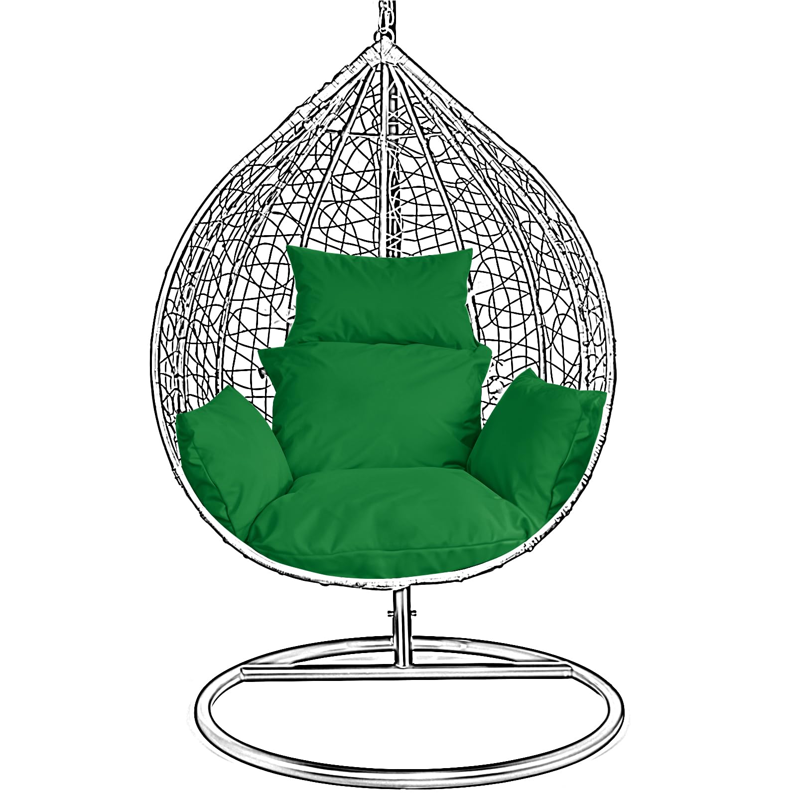 Swing Egg Chair Replacement Cushions Set, Water-Resistant Hanging Basket Swing Seat Pad with Headrest Pillow, Foldable Removable Cushion for Outdoor Patio Hammock Swing Chair (Grass Green)
