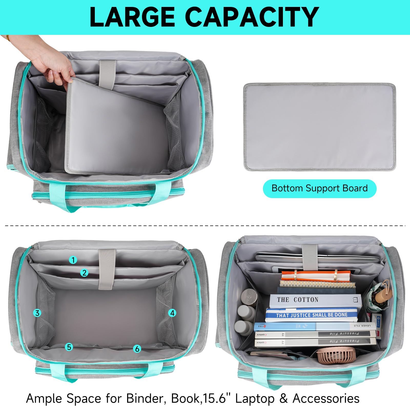 Lehrer-Trolley mit Rädern und abnehmbarem Griff, 43,2 cm (17 Zoll) Laptophülle, Rolltasche für Lehrer, Büro, Handwerk, Krankenschwester, Grau und Grün, Klassisch