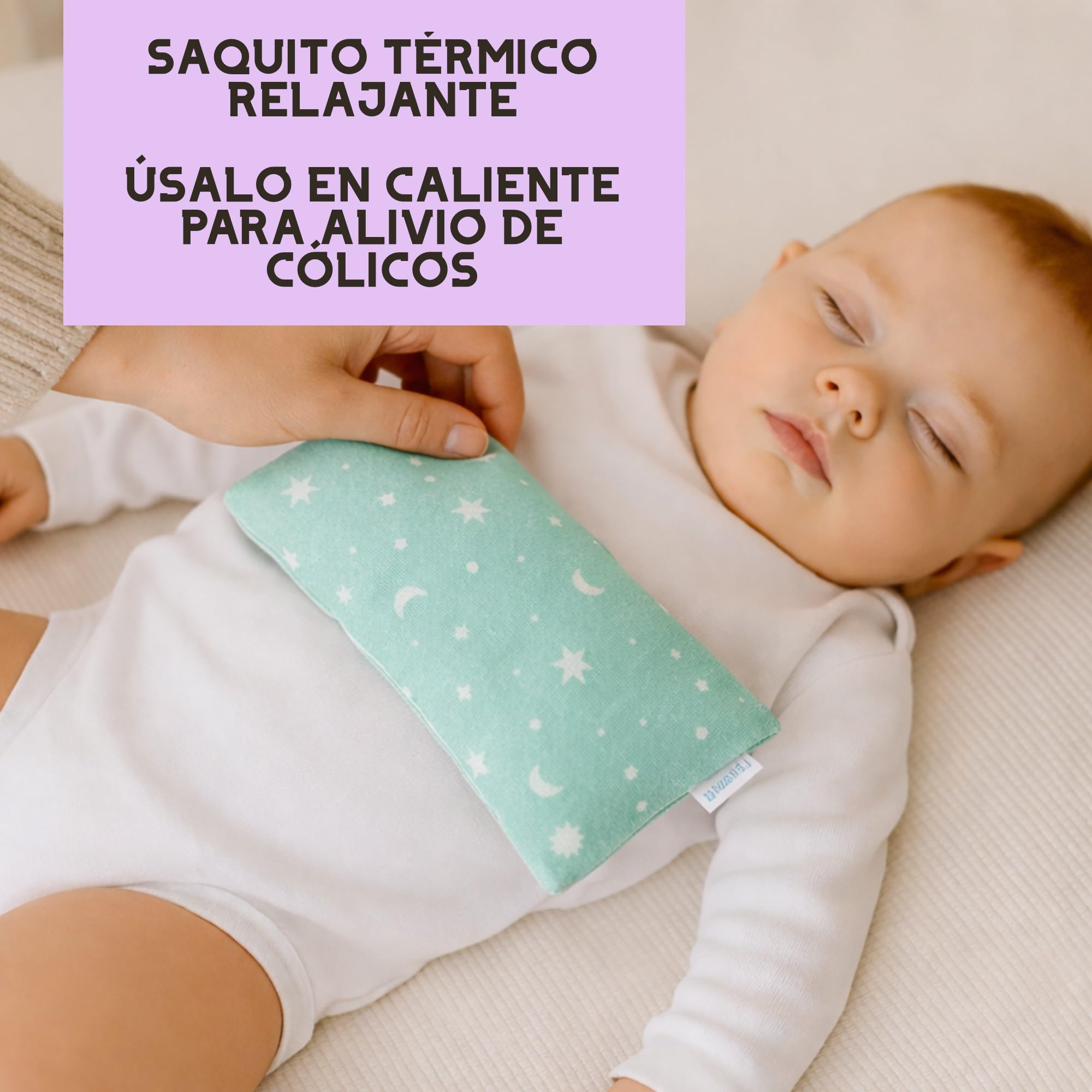 Saco Térmico de Semillas para Bebé 20x10 cm con Funda Lavable–Saquito Anticolicos para Microondas – Bolsa Térmica con Semillas de Trigo y Lavanda para Recién Nacido –Alivio Cólicos Bebé (B-JADE)