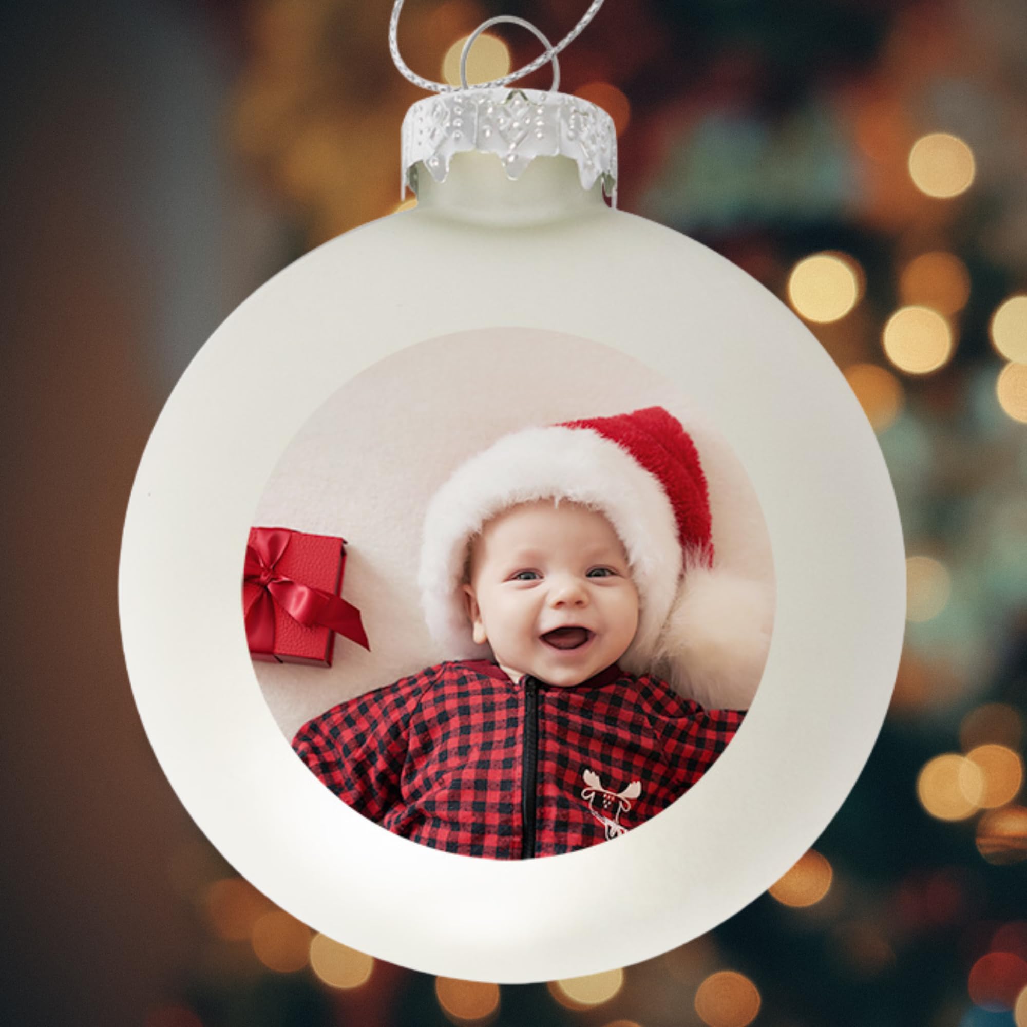 Personalsierte Weihnachtskugeln - Weihnachtskugel Bedruckt mit deinem Foto, Logo oder Text - Ø 9cm aus Glas - Christbaumkugel mit Digitaldruck (Seidenmatt) (12, Silber)
