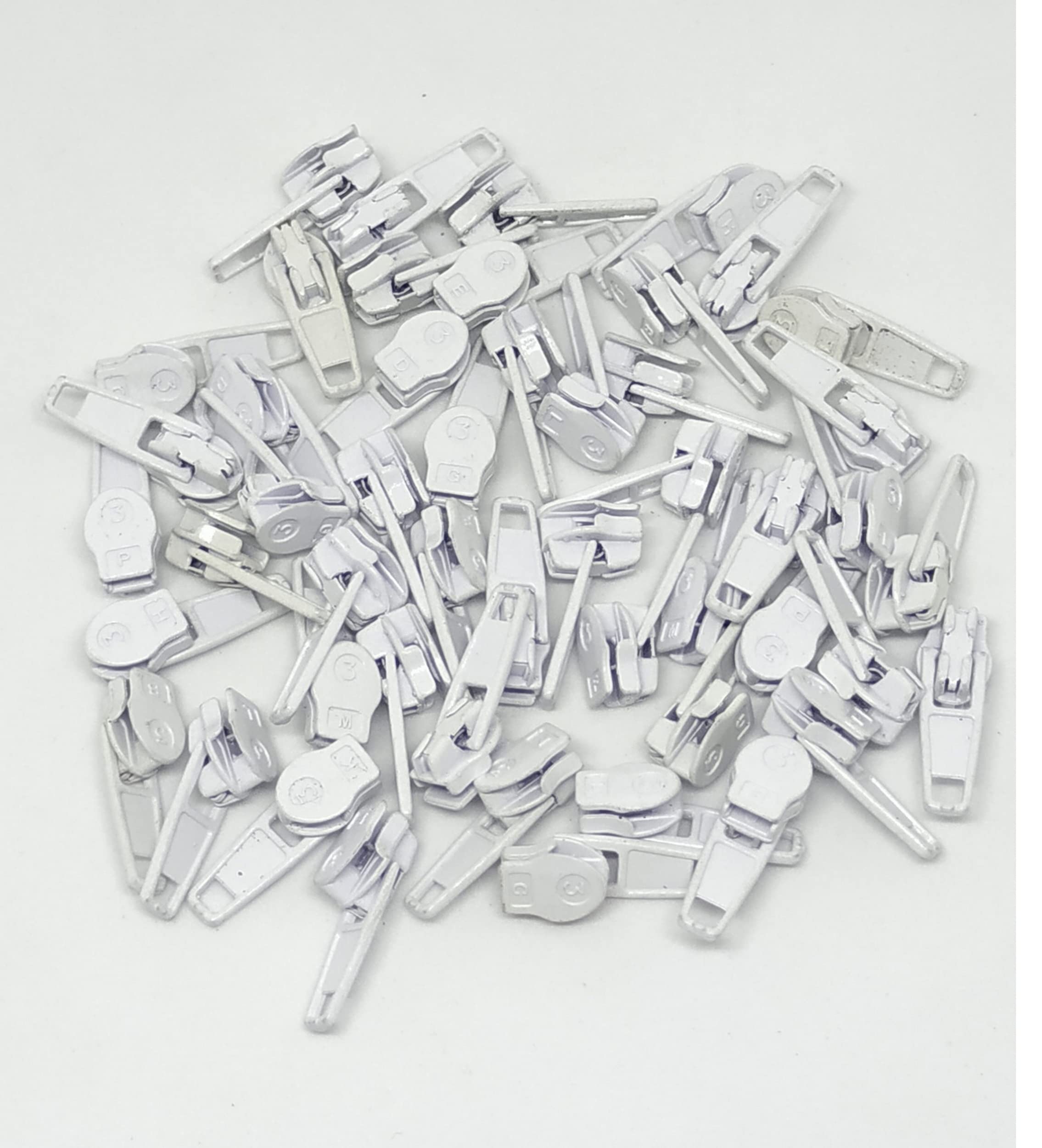 TAYARA 50 Pcs 3# Multicolor Fashion Puller Zipper Repair kit Bulk Universal Replacement Slider Sewing Lobby Corset Clothes Bag Jackets Tents Luggage Sleeping DIY Handwork Clothing Tailor(White)