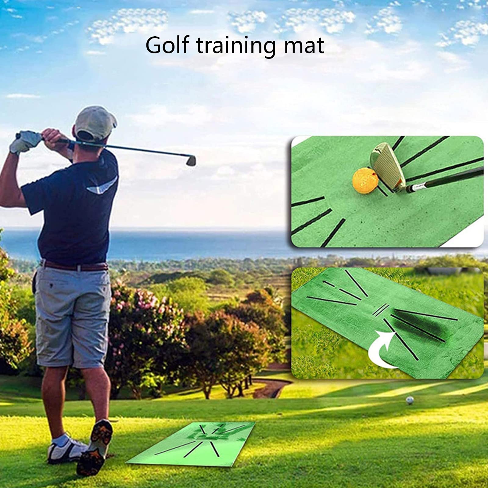 DYTWXG Golf-Trainingsmatte, Schwungerkennung, Schläger, Minigolf, Trainingshilfe, tragbares Golf-Trainings-Rasenmatte, Geschenk für den Außeneinsatz im Heimbüro, mit 7 Golfbällen