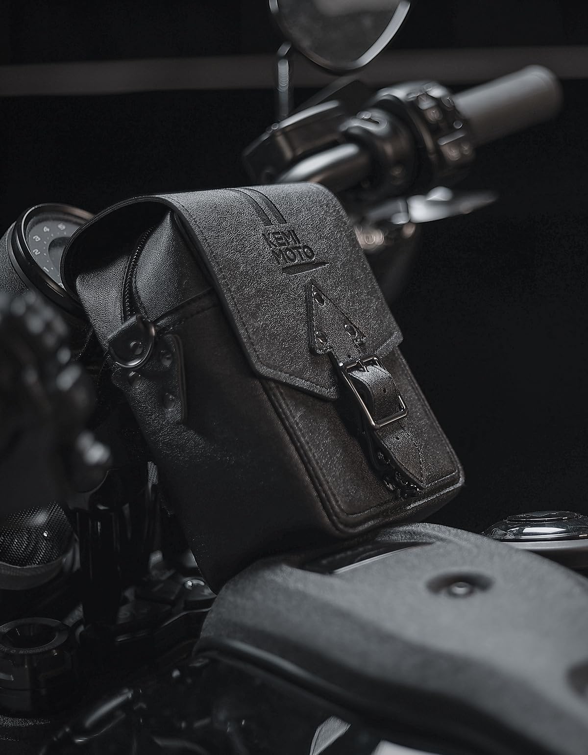 KEMIMOTO Sac de guidon universel en cuir avec poignée en T, style rétro, sac de rangement étanche, compatible avec Cruiser Softail Dyna Sportsters