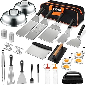 35PCS Griddle Accessories Kit, Flat Top Grill Accessories Set for Blackstone and Camp Chef, Grill Spatula Set with Enlarged Spatulas, Basting Cover, Scraper for Outdoor Barbecue