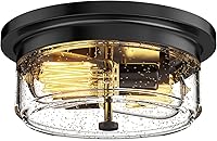 Vista 1 de Lámparas de techo de montaje empotrado negras, soporte de techo de 2 luces para granja con pantalla de cristal texturizado, lámpara industrial