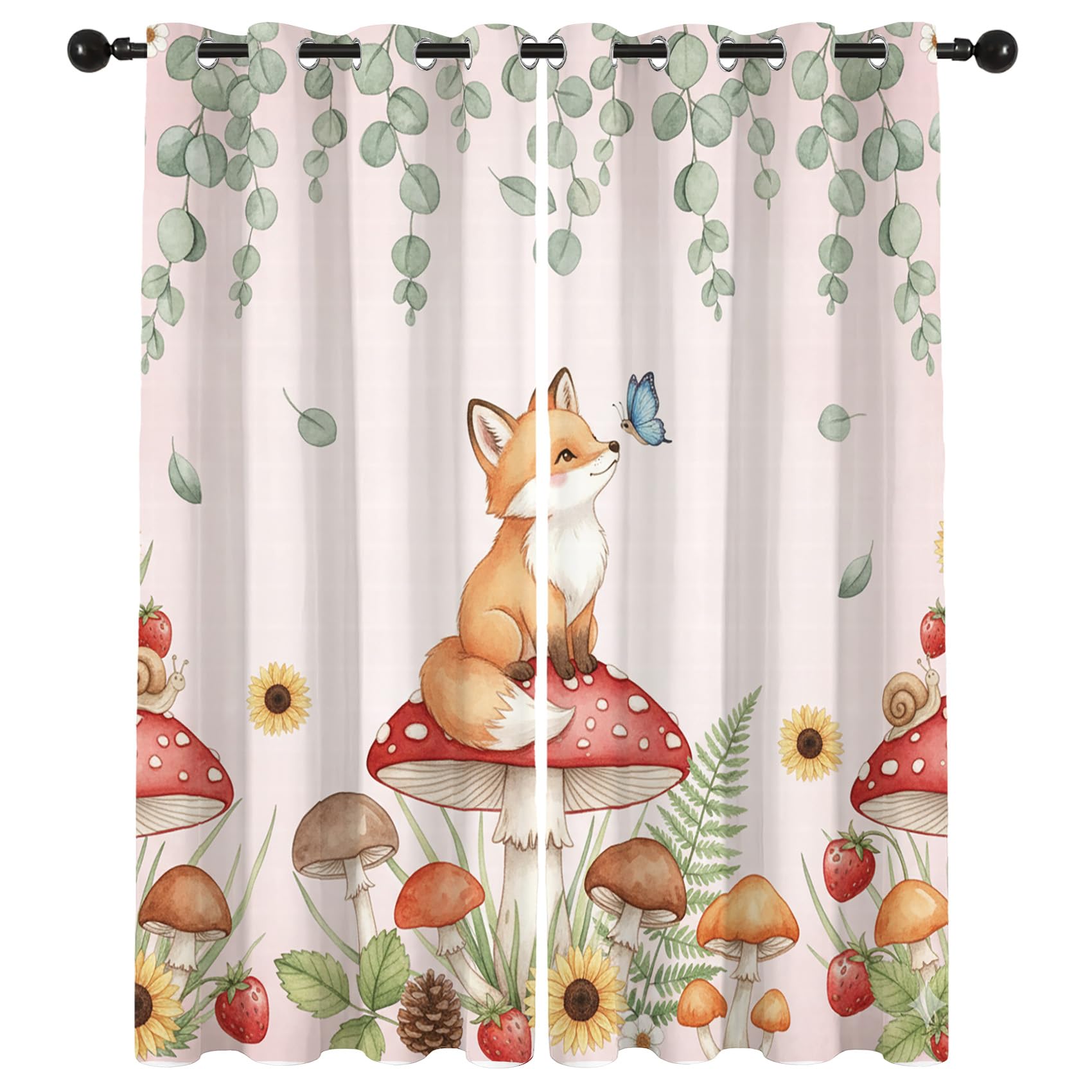 Rideau Occultant Thermiques Renard Animaux de la Forêt Enfant - Lot de 2 Rideaux Imprimé pour Salon Chambre Fenetre Cuisine, Rideaux et Draperies Intérieurs à Oeillets, 140x220 cm (LxH)
