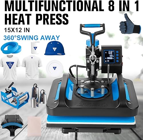 Miniatura 2 de Máquina de prensa de calor, prensa de calor 8 en 1, máquina de prensado de camisetas de sublimación de 12 x 15 pulgadas, máquina de transferencia de