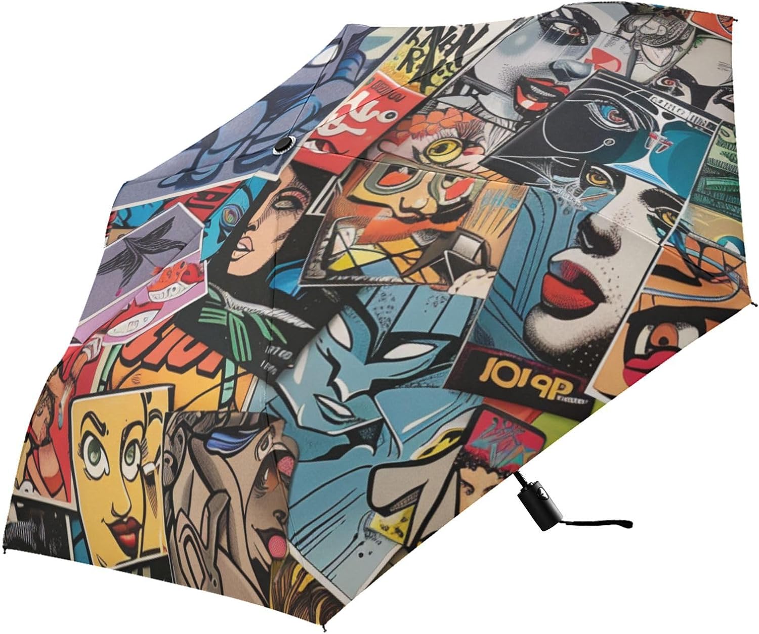 Cartoon Collage UV50+ umbrella auto open under sun wind and rain protection serviceable Premium Grip, Fits Car & Backpack auto open sombrillas de lluvia
