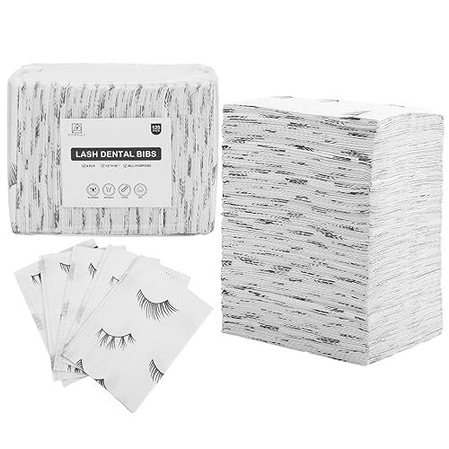 Lashing Baberos dentales desechables, paquete de 125, fundas de almohada para pestañas, suministros de pestañas, toallas impermeables de papel de 3